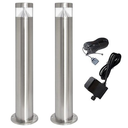 Modern Stainless Steel LED 12 volt Bollard Garden Post Light Set with Transformer - Energy Light Bulbs - Free delivery on all orders