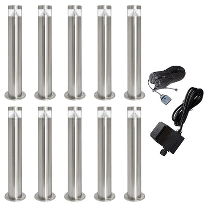 Modern Stainless Steel LED 12 volt Bollard Garden Post Light Set with Transformer - Energy Light Bulbs - Free delivery on all orders