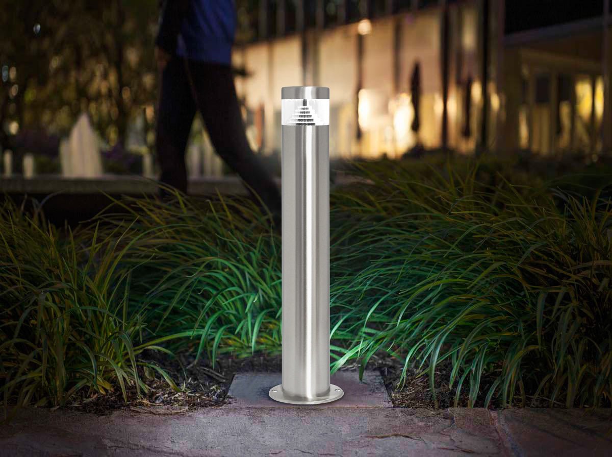 Modern Stainless Steel LED 12 volt Bollard Garden Post Light Set with Transformer - Energy Light Bulbs - Free delivery on all orders