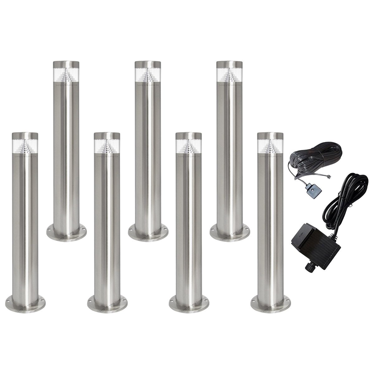 Modern Stainless Steel LED 12 volt Bollard Garden Post Light Set with Transformer - Energy Light Bulbs - Free delivery on all orders