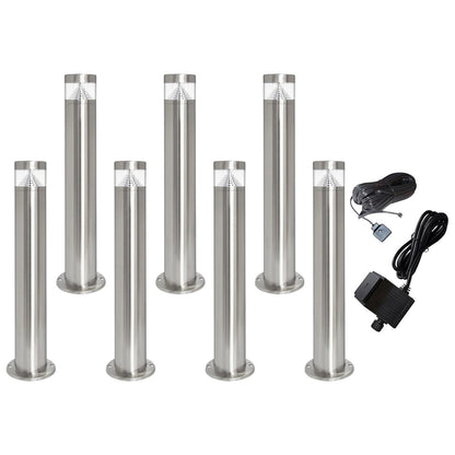 Modern Stainless Steel LED 12 volt Bollard Garden Post Light Set with Transformer - Energy Light Bulbs - Free delivery on all orders