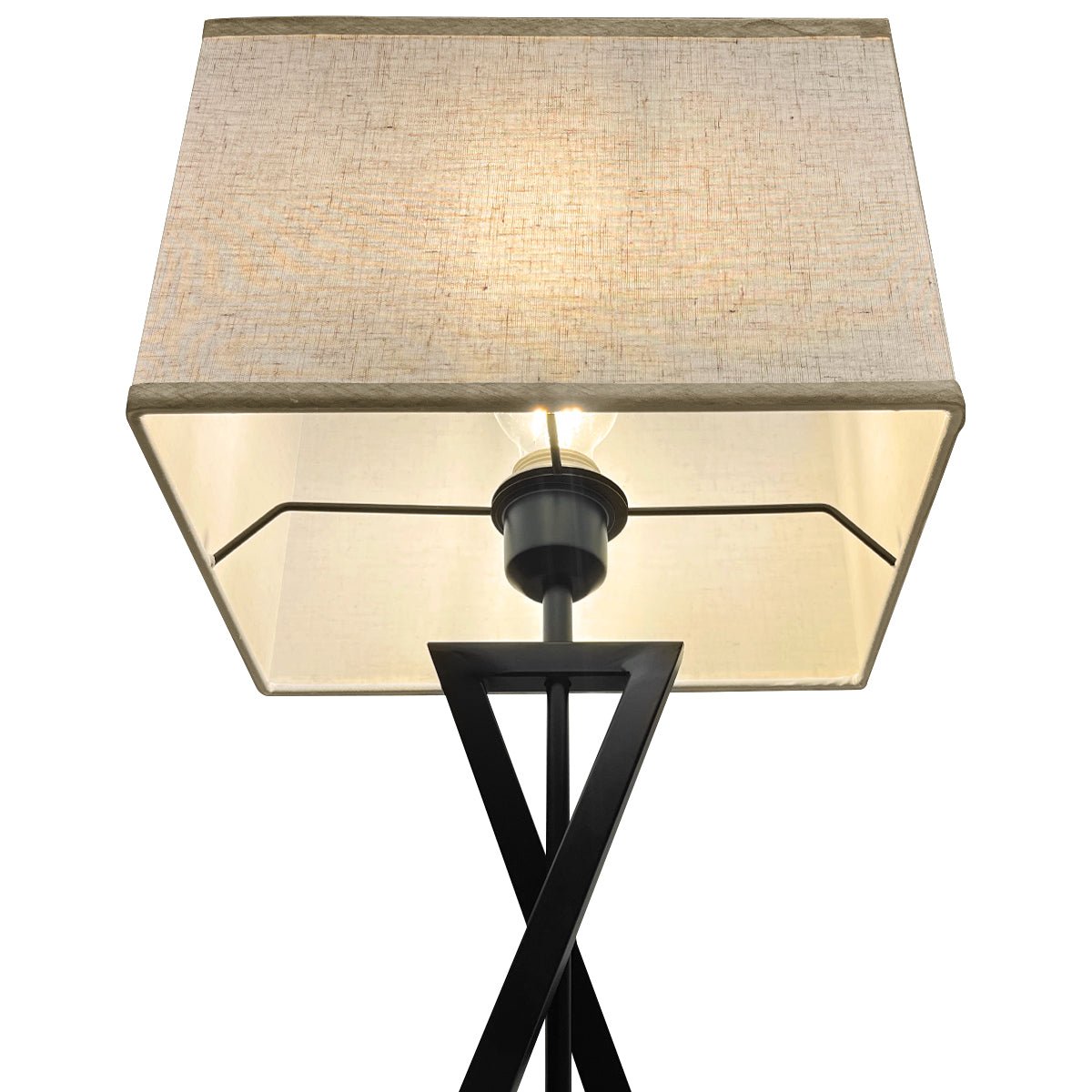 Modern Table Lamp Black Metal Tripod Base Linen Fabric Shade - Energy Light Bulbs - Free delivery on all orders