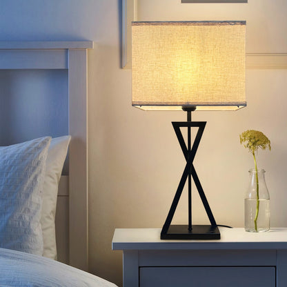 Modern Table Lamp Black Metal Tripod Base Linen Fabric Shade - Energy Light Bulbs - Free delivery on all orders