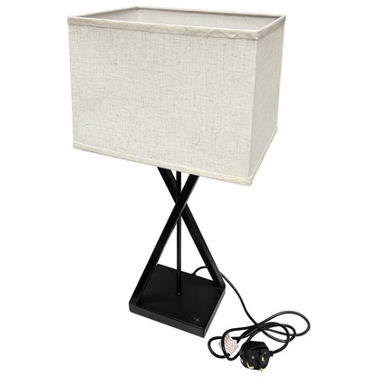Modern Table Lamp Black Metal Tripod Base Linen Fabric Shade - Energy Light Bulbs - Free delivery on all orders