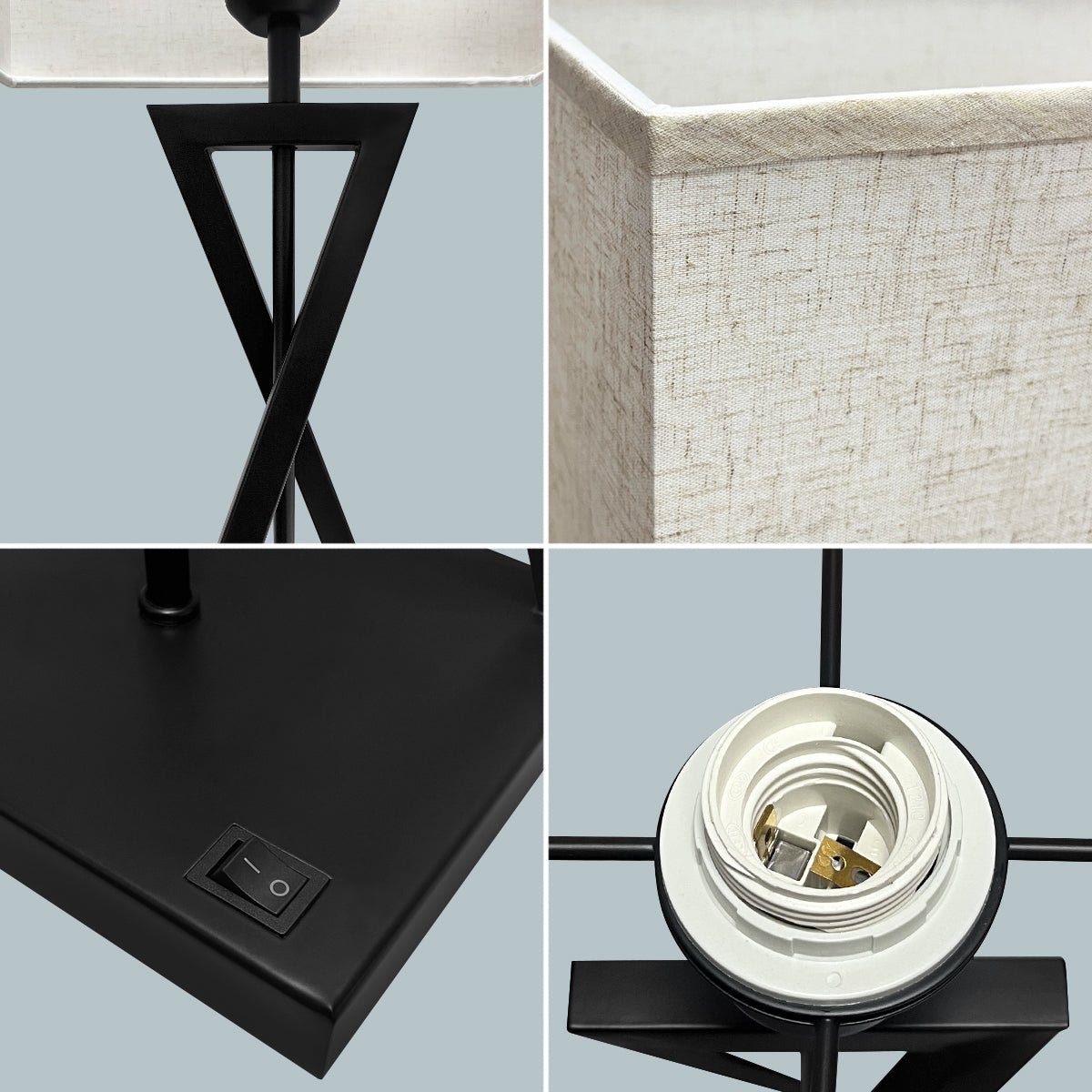 Modern Table Lamp Black Metal Tripod Base Linen Fabric Shade - Energy Light Bulbs - Free delivery on all orders