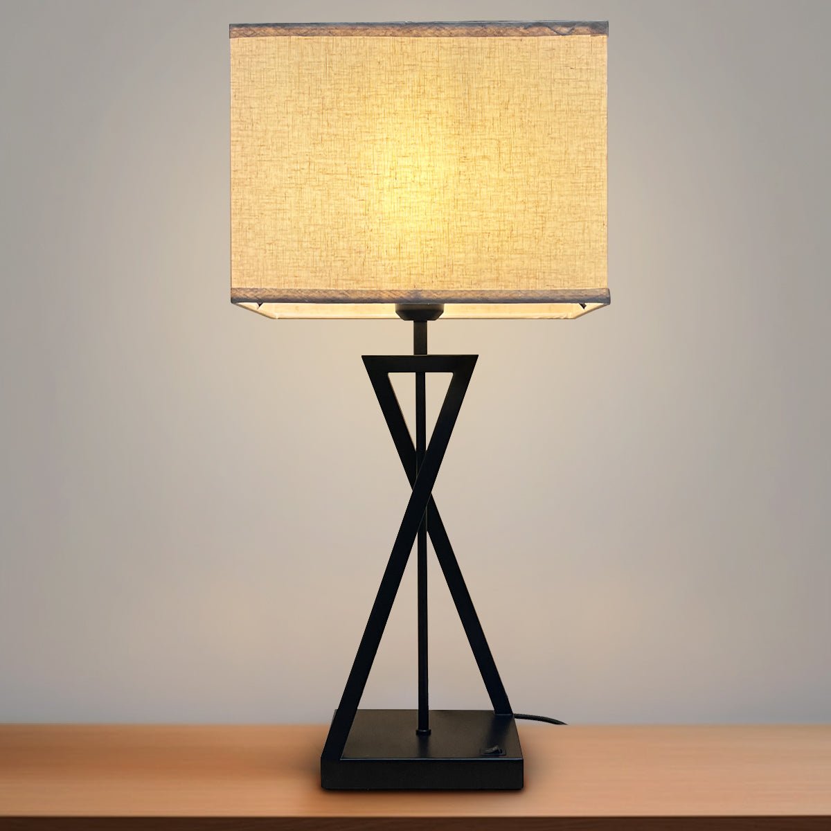 Modern Table Lamp Black Metal Tripod Base Linen Fabric Shade - Energy Light Bulbs - Free delivery on all orders