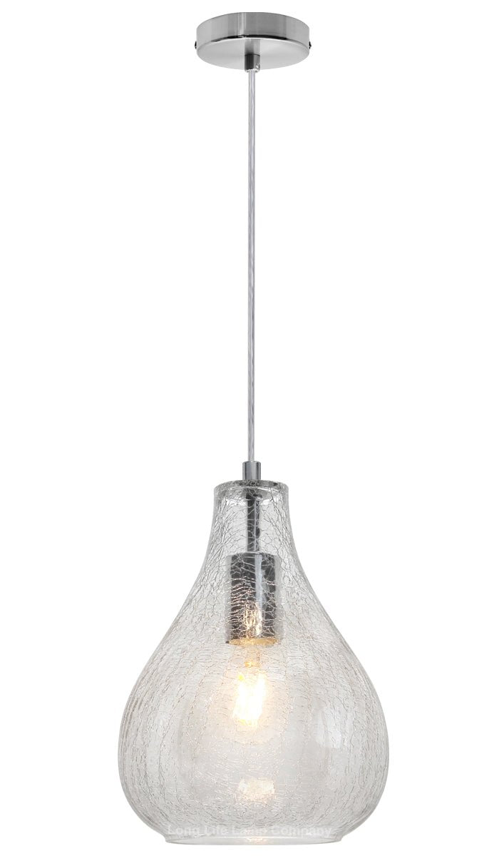 Modern Tear Drop Ceiling Pendant Light Crackled Clear Glass Lamp Shade - Energy Light Bulbs - Free delivery on all orders