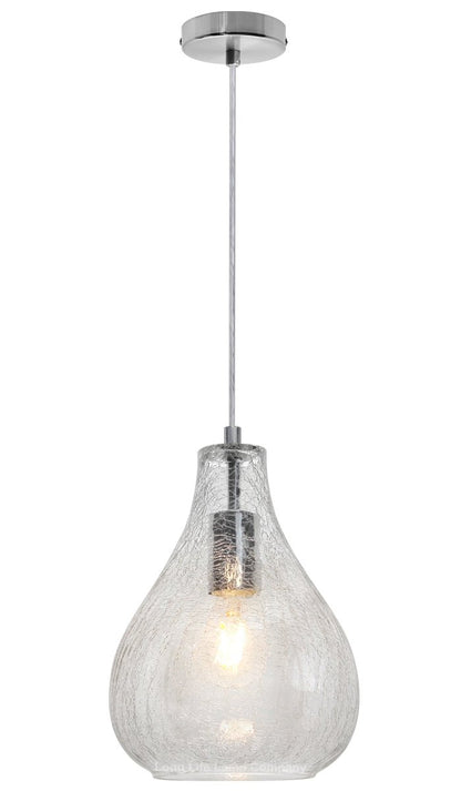Modern Tear Drop Ceiling Pendant Light Crackled Clear Glass Lamp Shade - Energy Light Bulbs - Free delivery on all orders