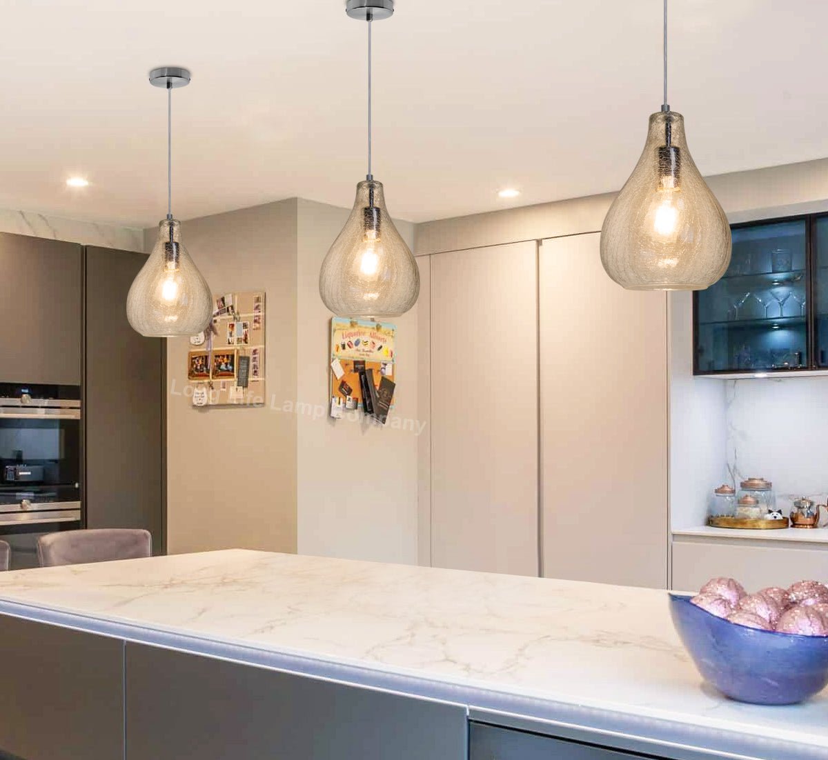 Modern Tear Drop Ceiling Pendant Light Crackled Clear Glass Lamp Shade - Energy Light Bulbs - Free delivery on all orders