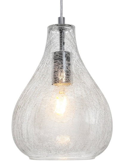 Modern Tear Drop Ceiling Pendant Light Crackled Clear Glass Lamp Shade - Energy Light Bulbs - Free delivery on all orders