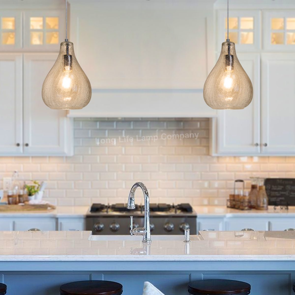 Modern Tear Drop Ceiling Pendant Light Crackled Clear Glass Lamp Shade - Energy Light Bulbs - Free delivery on all orders