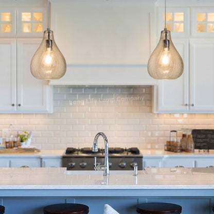 Modern Tear Drop Ceiling Pendant Light Crackled Clear Glass Lamp Shade - Energy Light Bulbs - Free delivery on all orders