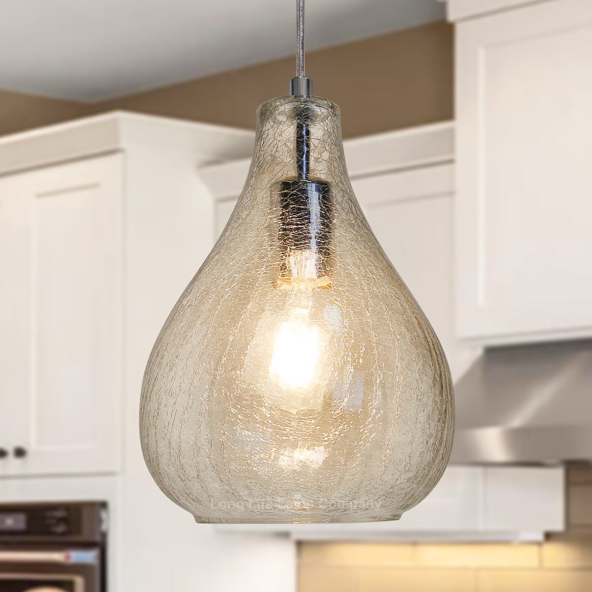 Modern Tear Drop Ceiling Pendant Light Crackled Clear Glass Lamp Shade - Energy Light Bulbs - Free delivery on all orders