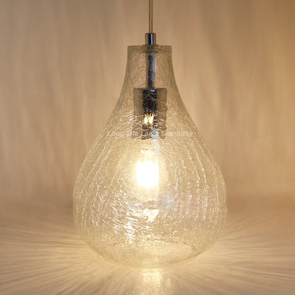 Modern Tear Drop Ceiling Pendant Light Crackled Clear Glass Lamp Shade - Energy Light Bulbs - Free delivery on all orders