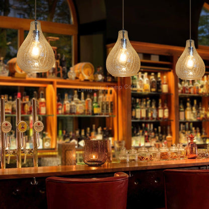 Modern Tear Drop Ceiling Pendant Light Crackled Clear Glass Lamp Shade - Energy Light Bulbs - Free delivery on all orders