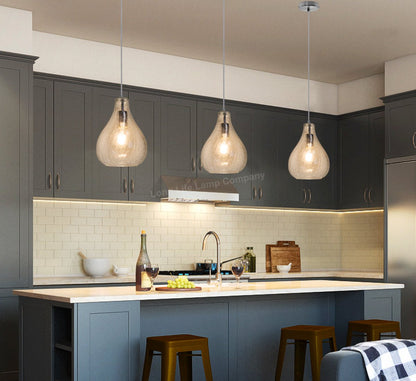 Modern Tear Drop Ceiling Pendant Light Crackled Clear Glass Lamp Shade - Energy Light Bulbs - Free delivery on all orders