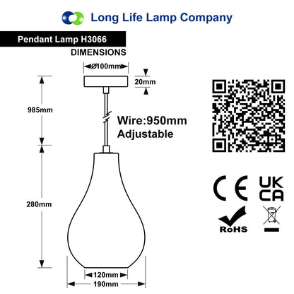 Modern Tear Drop Ceiling Pendant Light Crackled Clear Glass Lamp Shade H3066 - Free delivery on all orders