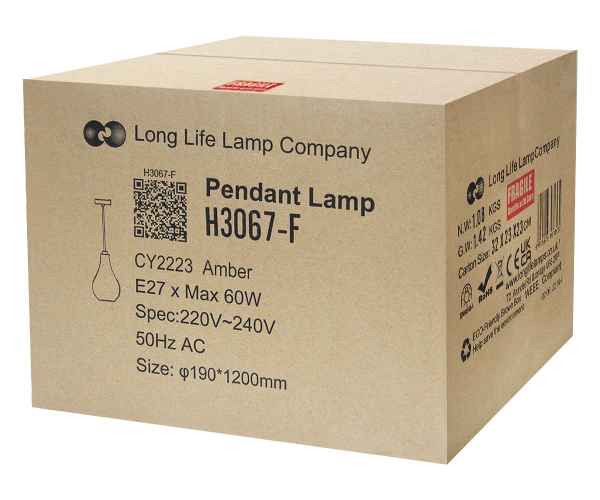 Modern Tear Drop Ceiling Pendant Light Glass Smoked Amber Lamp Shade - Energy Light Bulbs - Free delivery on all orders