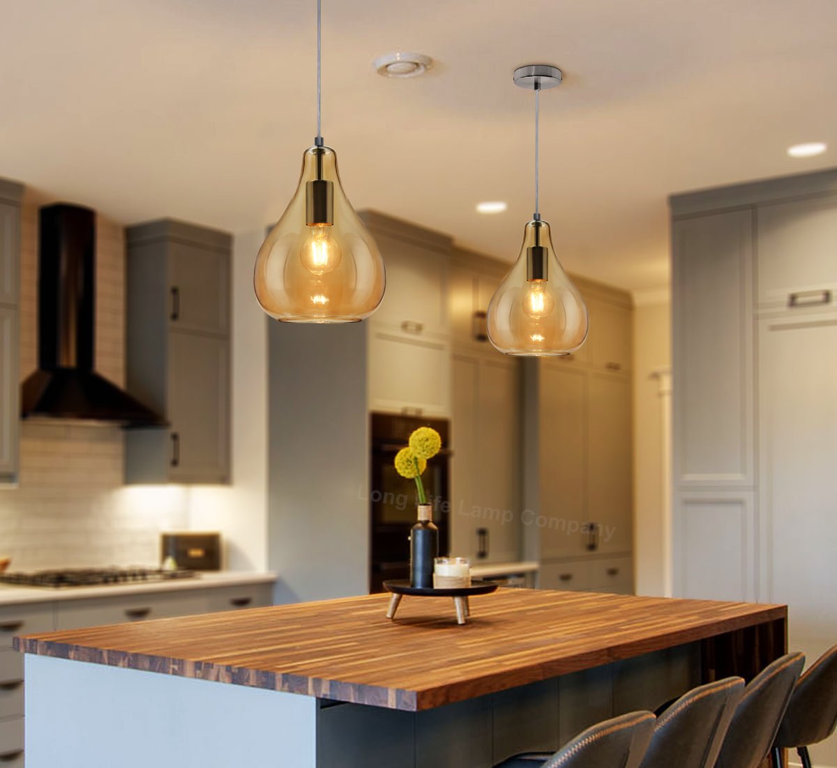 Modern Tear Drop Ceiling Pendant Light Glass Smoked Amber Lamp Shade - Energy Light Bulbs - Free delivery on all orders