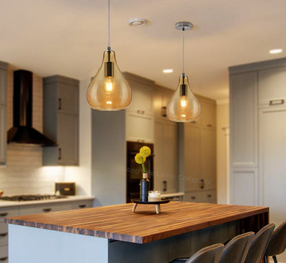 Modern Tear Drop Ceiling Pendant Light Glass Smoked Amber Lamp Shade - Energy Light Bulbs - Free delivery on all orders