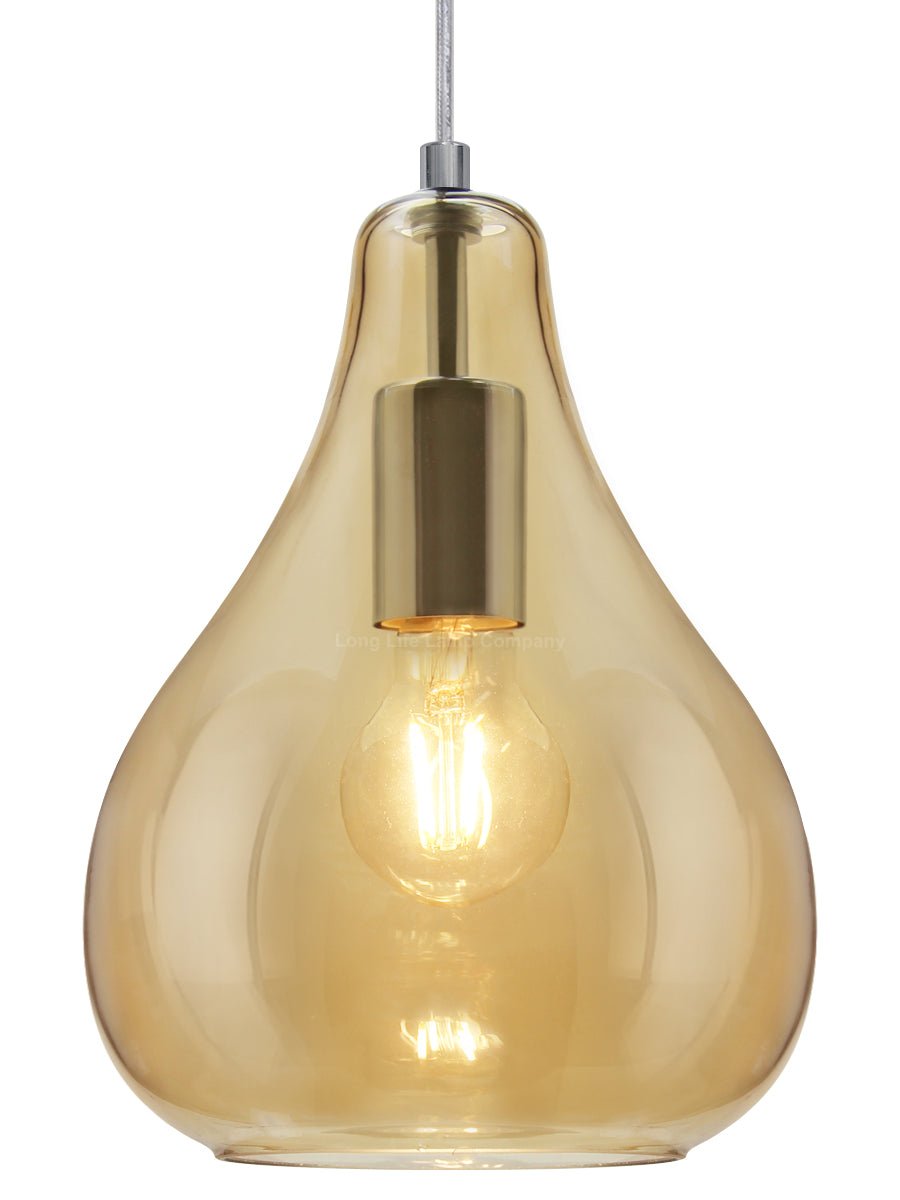Modern Tear Drop Ceiling Pendant Light Glass Smoked Amber Lamp Shade - Energy Light Bulbs - Free delivery on all orders