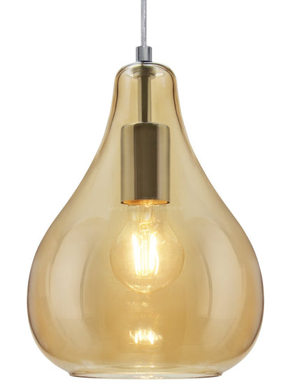 Modern Tear Drop Ceiling Pendant Light Glass Smoked Amber Lamp Shade - Energy Light Bulbs - Free delivery on all orders