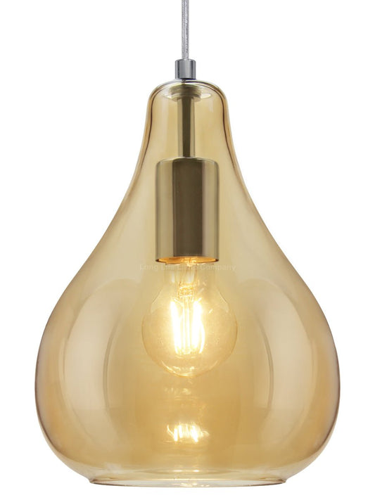 Modern Tear Drop Ceiling Pendant Light Glass Smoked Amber Lamp Shade - Energy Light Bulbs - Free delivery on all orders