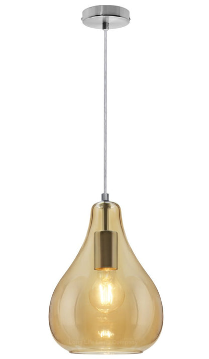 Modern Tear Drop Ceiling Pendant Light Glass Smoked Amber Lamp Shade - Energy Light Bulbs - Free delivery on all orders