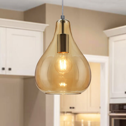 Modern Tear Drop Ceiling Pendant Light Glass Smoked Amber Lamp Shade - Energy Light Bulbs - Free delivery on all orders