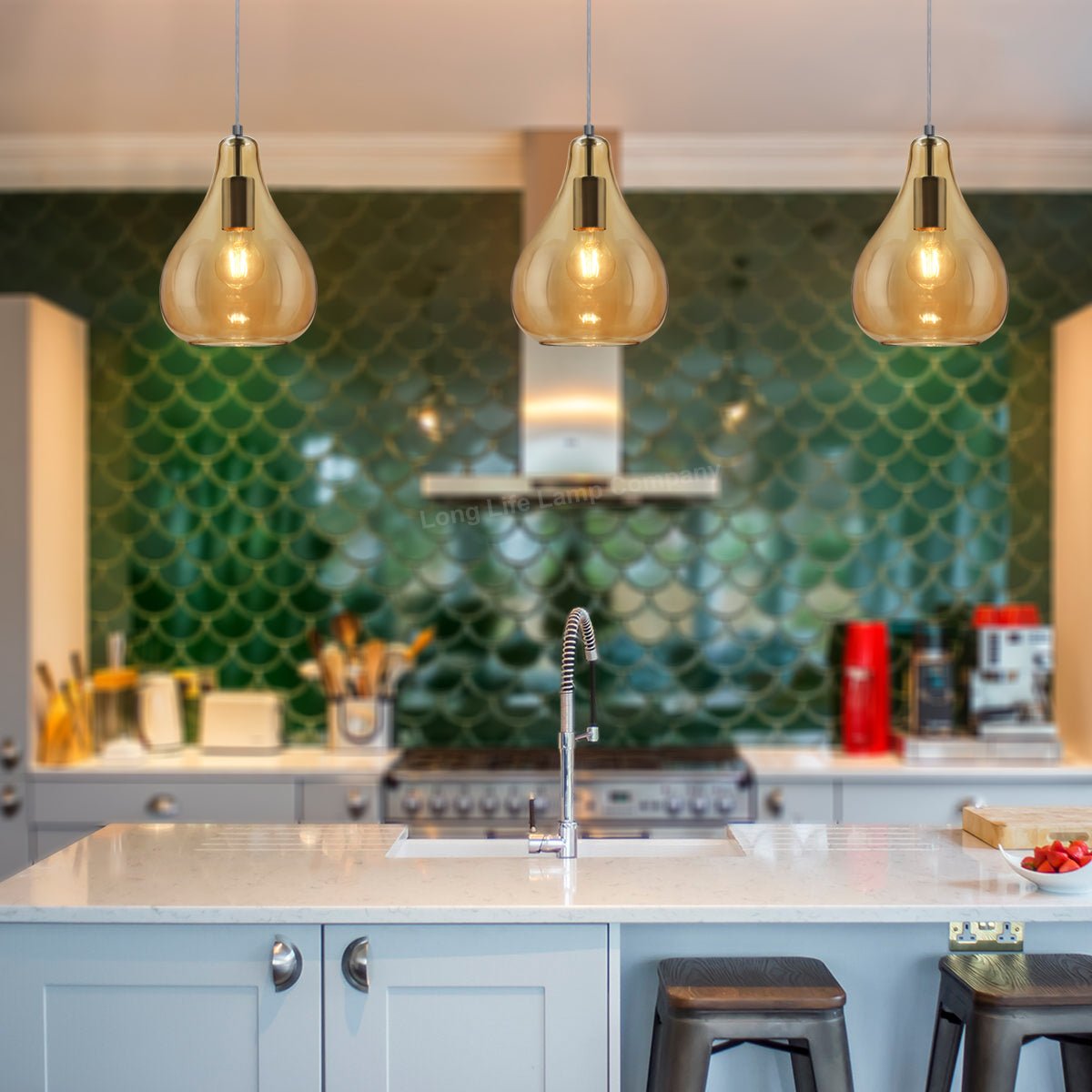 Modern Tear Drop Ceiling Pendant Light Glass Smoked Amber Lamp Shade - Energy Light Bulbs - Free delivery on all orders