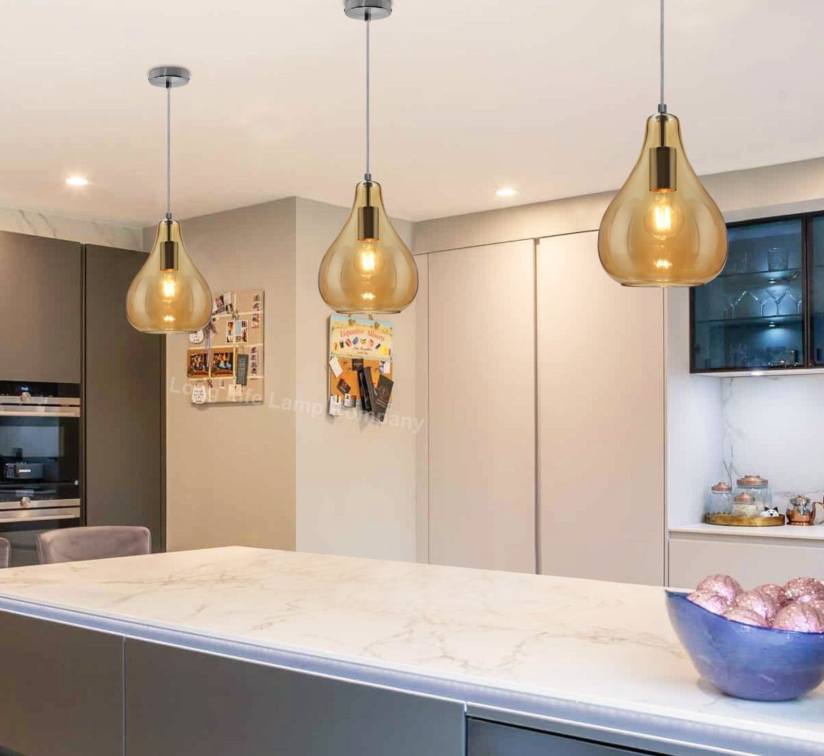 Modern Tear Drop Ceiling Pendant Light Glass Smoked Amber Lamp Shade - Energy Light Bulbs - Free delivery on all orders