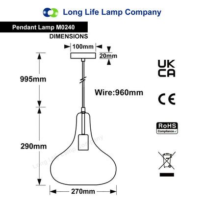 Modern Tear Drop Dome Ceiling Glass Pendant Lamp - Energy Light Bulbs - Free delivery on all orders