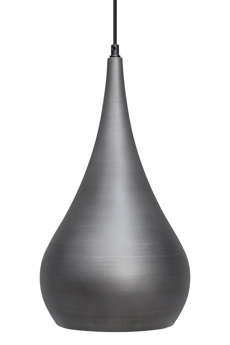 Modern Teardrop Ceiling Pendant Light Grey Pewter Lampshade Retro Brushed Metal - Energy Light Bulbs - Free delivery on all orders