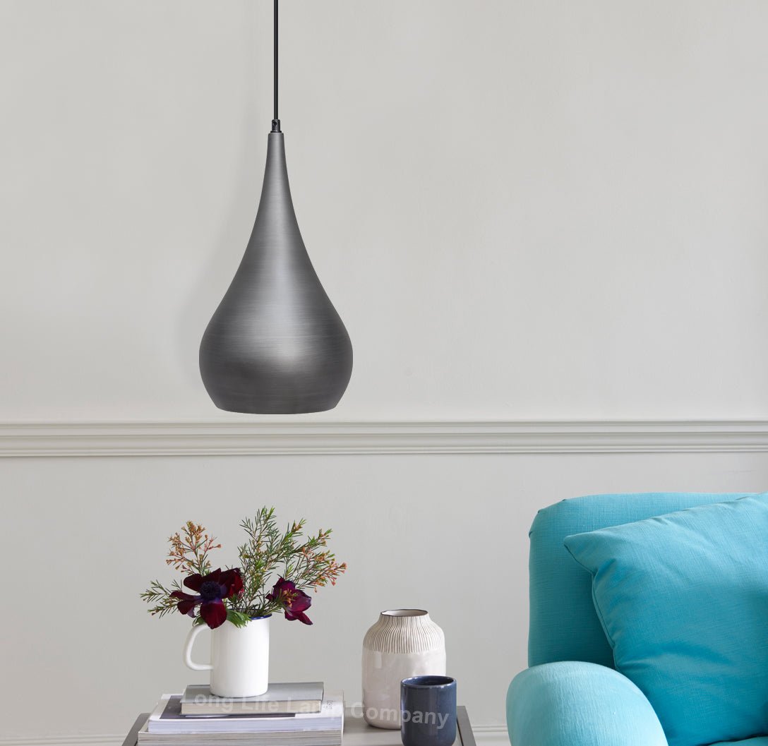 Modern Teardrop Ceiling Pendant Light Grey Pewter Lampshade Retro Brushed Metal - Energy Light Bulbs - Free delivery on all orders