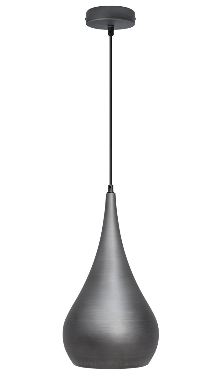 Modern Teardrop Ceiling Pendant Light Grey Pewter Lampshade Retro Brushed Metal - Energy Light Bulbs - Free delivery on all orders