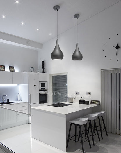 Modern Teardrop Ceiling Pendant Light Grey Pewter Lampshade Retro Brushed Metal - Energy Light Bulbs - Free delivery on all orders