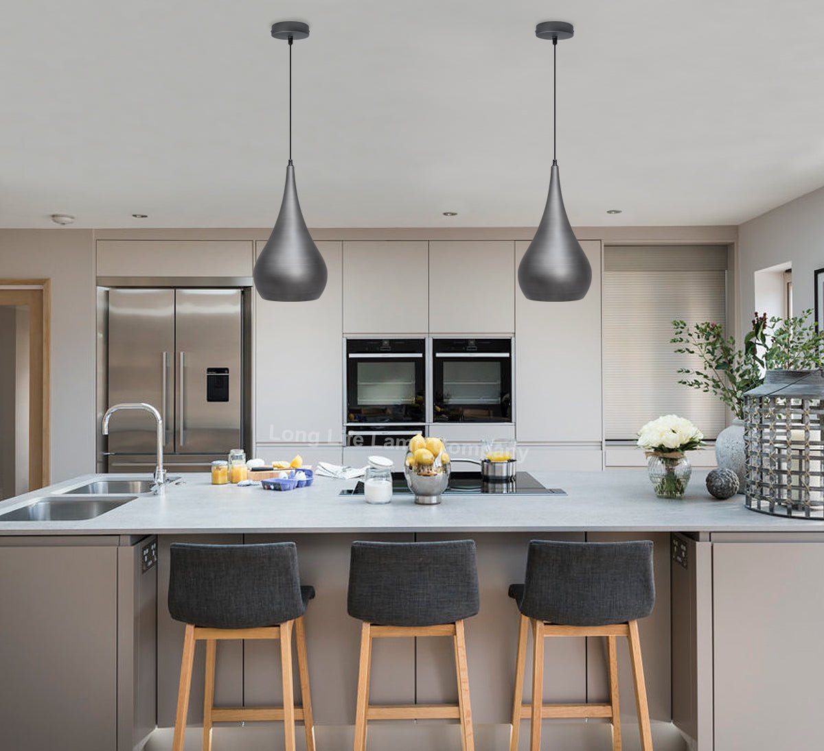 Modern Teardrop Ceiling Pendant Light Grey Pewter Lampshade Retro Brushed Metal - Energy Light Bulbs - Free delivery on all orders