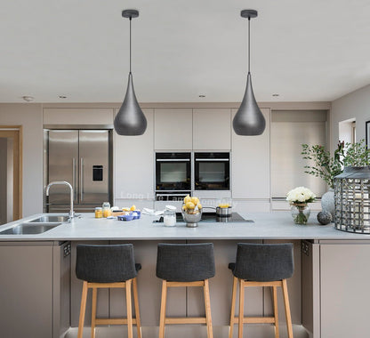 Modern Teardrop Ceiling Pendant Light Grey Pewter Lampshade Retro Brushed Metal - Energy Light Bulbs - Free delivery on all orders