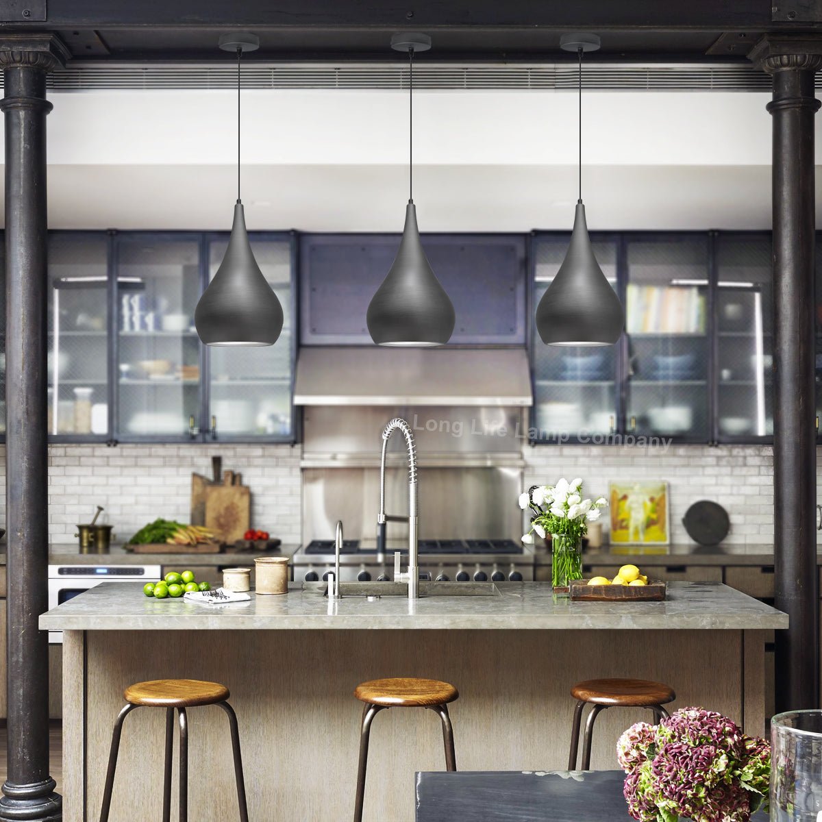 Modern Teardrop Ceiling Pendant Light Grey Pewter Lampshade Retro Brushed Metal - Energy Light Bulbs - Free delivery on all orders