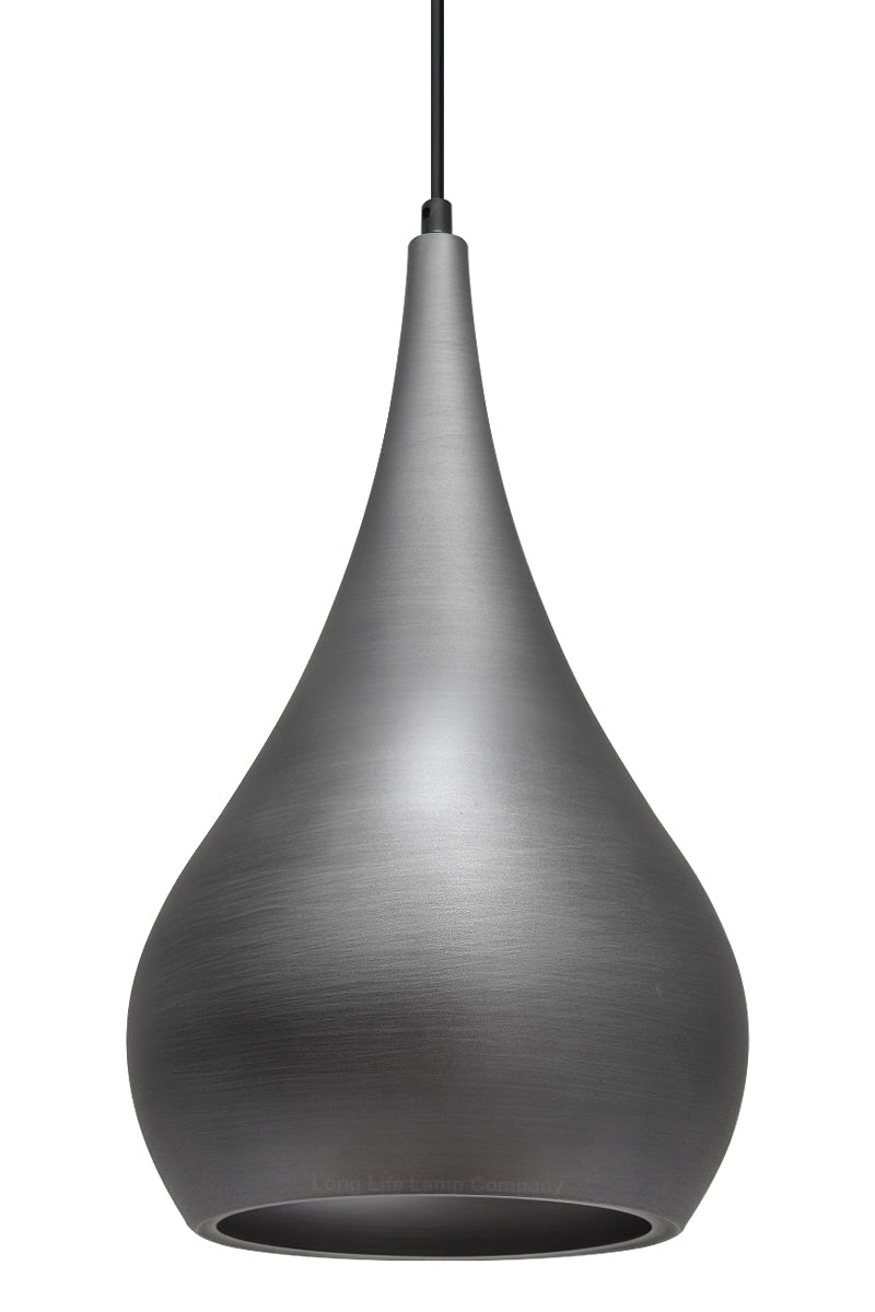 Modern Teardrop Ceiling Pendant Light Grey Pewter Lampshade Retro Brushed Metal - Energy Light Bulbs - Free delivery on all orders