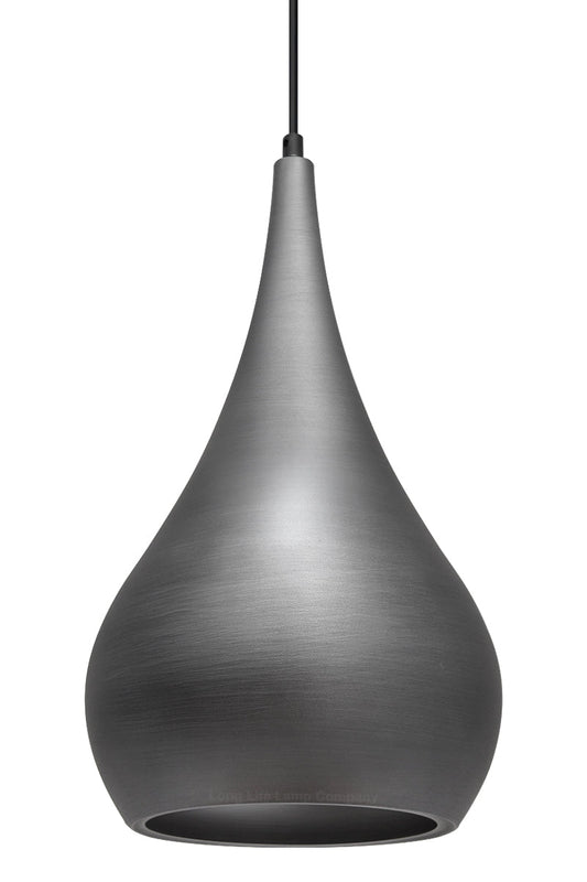 Modern Teardrop Ceiling Pendant Light Grey Pewter Lampshade Retro Brushed Metal - Energy Light Bulbs - Free delivery on all orders