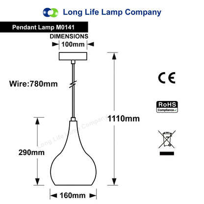 Modern Teardrop Pendant Ceiling Light Black Shade Contemporary Hanging Lamp - Energy Light Bulbs - Free delivery on all orders
