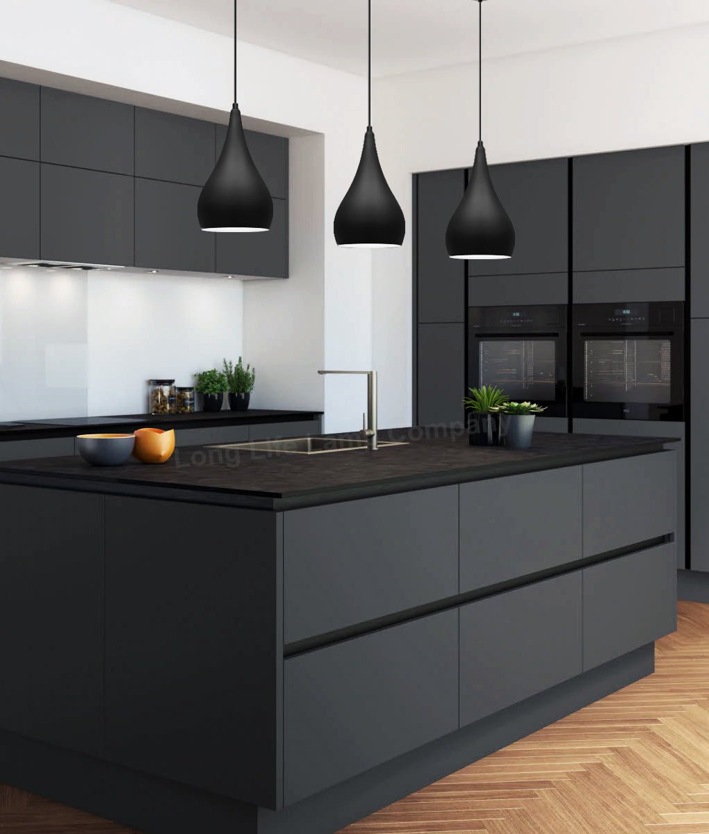 Modern Teardrop Pendant Ceiling Light Black Shade Contemporary Hanging Lamp - Energy Light Bulbs - Free delivery on all orders