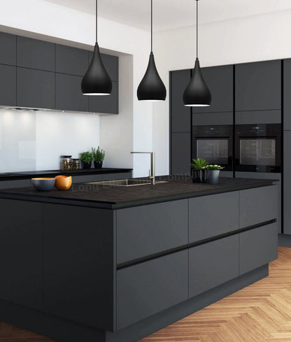 Modern Teardrop Pendant Ceiling Light Black Shade Contemporary Hanging Lamp - Energy Light Bulbs - Free delivery on all orders