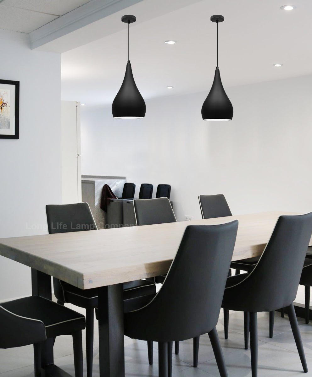 Modern Teardrop Pendant Ceiling Light Black Shade Contemporary Hanging Lamp - Energy Light Bulbs - Free delivery on all orders