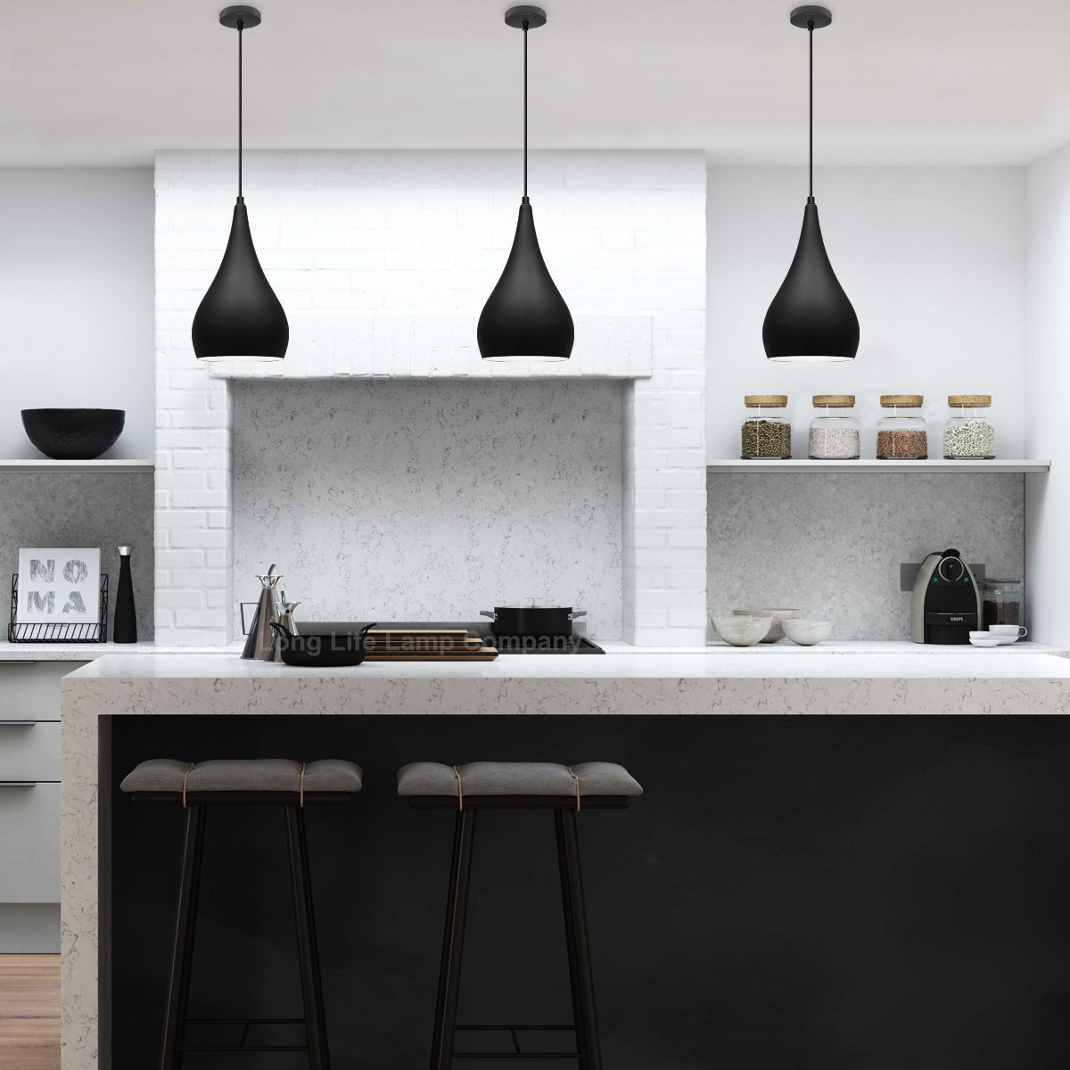 Modern Teardrop Pendant Ceiling Light Black Shade Contemporary Hanging Lamp - Energy Light Bulbs - Free delivery on all orders