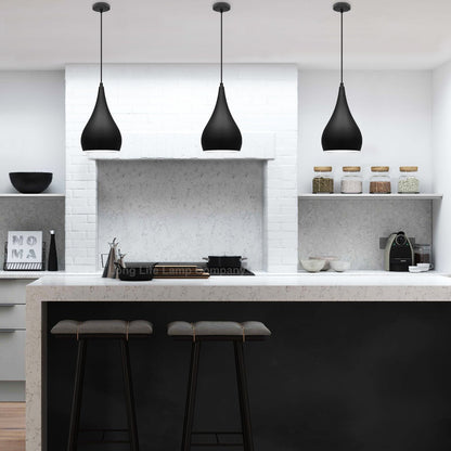 Modern Teardrop Pendant Ceiling Light Black Shade Contemporary Hanging Lamp - Energy Light Bulbs - Free delivery on all orders