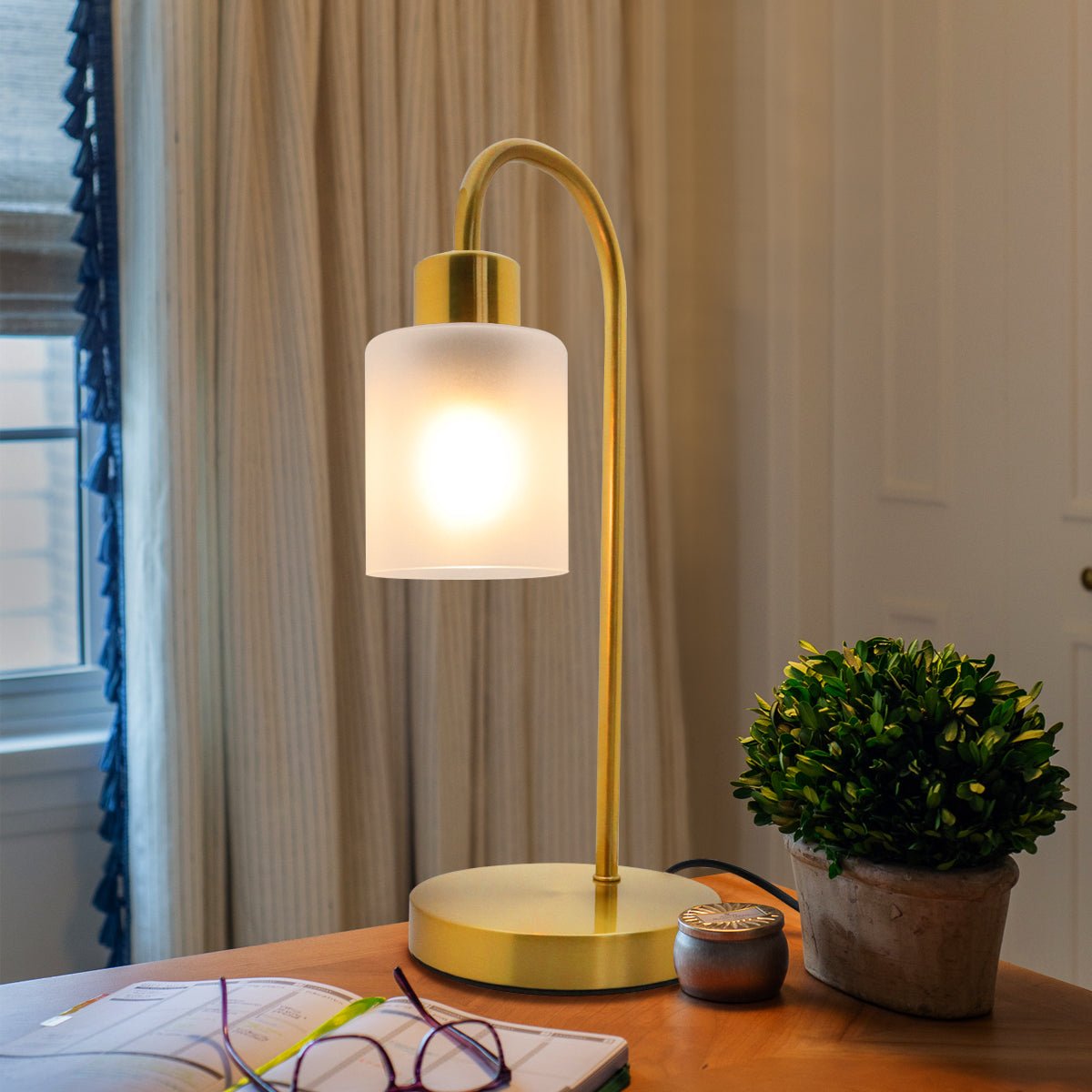 Modern Vintage Antique Brass Table Lamp Frosted Glass Shade - Energy Light Bulbs - Free delivery on all orders