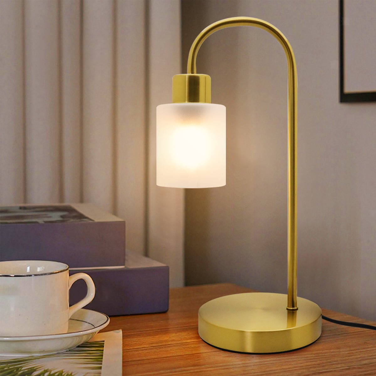 Modern Vintage Antique Brass Table Lamp Frosted Glass Shade - Energy Light Bulbs - Free delivery on all orders