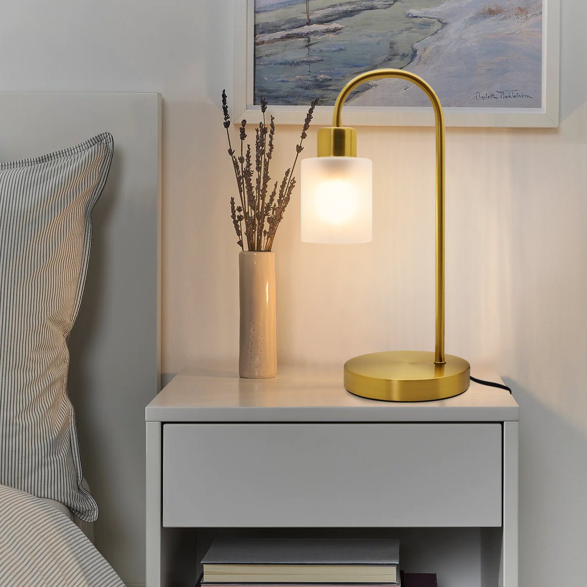 Modern Vintage Antique Brass Table Lamp Frosted Glass Shade - Energy Light Bulbs - Free delivery on all orders